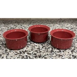Set Of 3 Emile Henry EH Made in France Ramekin Bowls 10.30 Cranberry 4"